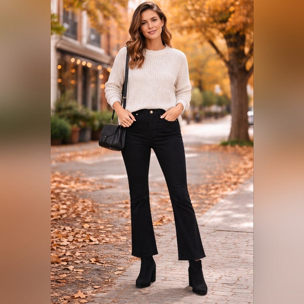 Universal Thread Black Ankle Bootcut Jeans Womens 16 Long Raw Hem No Fade Stretc
